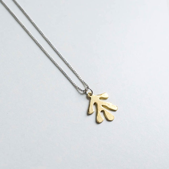 lima-lima Leaf Necklace Pendant Recycled Eco Brass & Sterling Silver