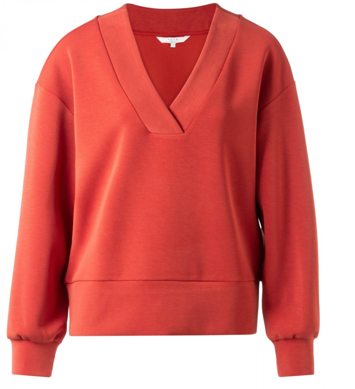 Yaya Boxy V Neck Sweatshirt - Fire Red 