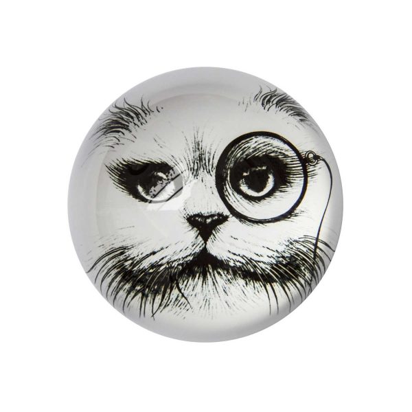 Rory Dobner  Cat Monocle Domed Paperweight in Box