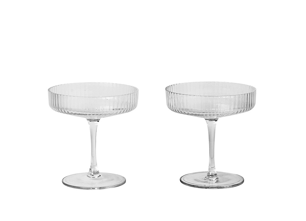 Ferm Living Set of 2 Glass Ripple Champagne Saucer