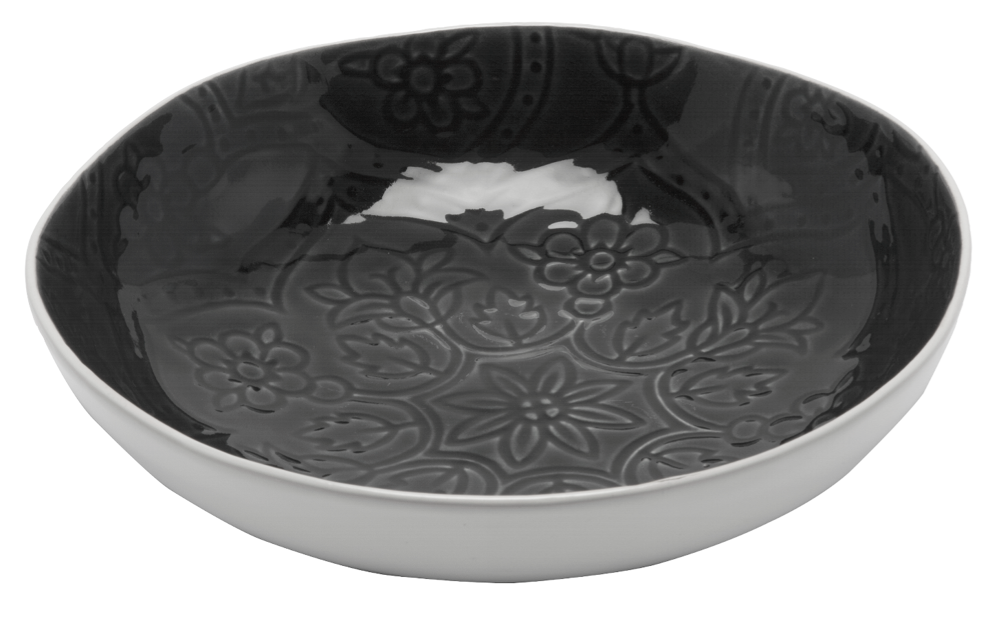 AU Maison Almost Black Ceramic Bowl with Botanic Pattern