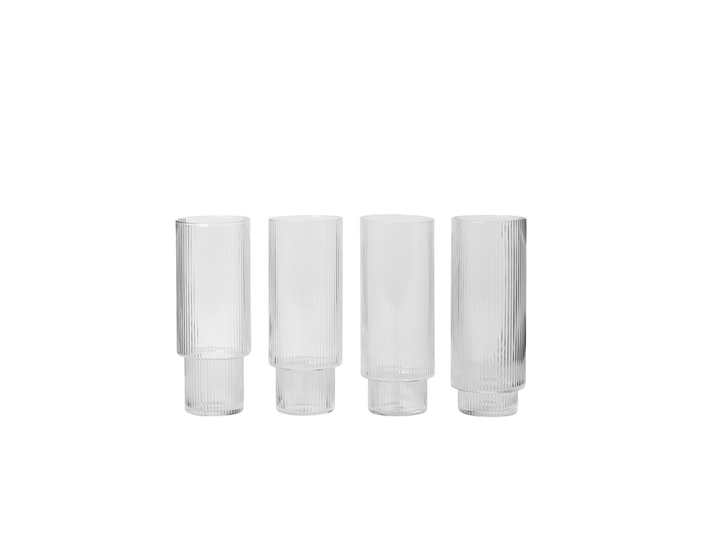 Ferm Living Set of 4 Long Ripple Drink Glasses