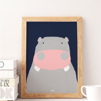 My Name is Mir Happy Hippo Wall Print A4 