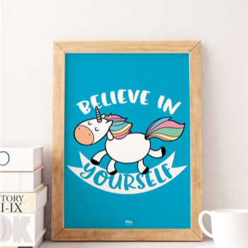 My Name is Mir Believe in Yourself Print - Unicorn Blue