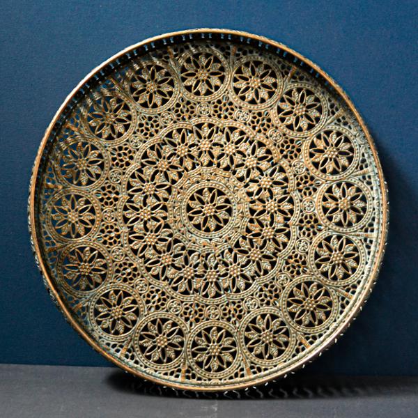 livs 5 x 36cm Gold Round Filigree Metal Tray