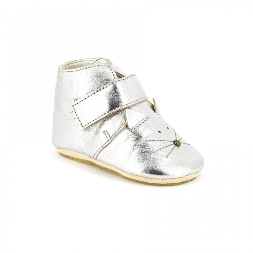 Easy Peasy Silver Leather Childrens Cat Shoes