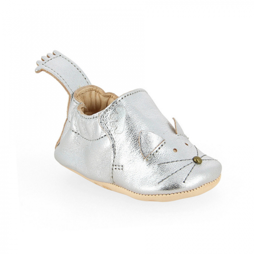 Easy Peasy Silver Leather Baby Cat Booties