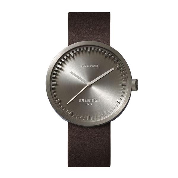 Leff Amsterdam Tube Watch D 42 Steel Brown Leather Strap 42 Mm