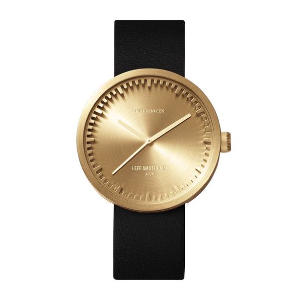 Leff Amsterdam Tube Watch D 42 Brass Black Leather Strap 42 Mm