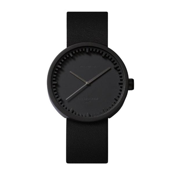 Leff Amsterdam Tube Watch D 38 Black Black Leather Strap 38 Mm