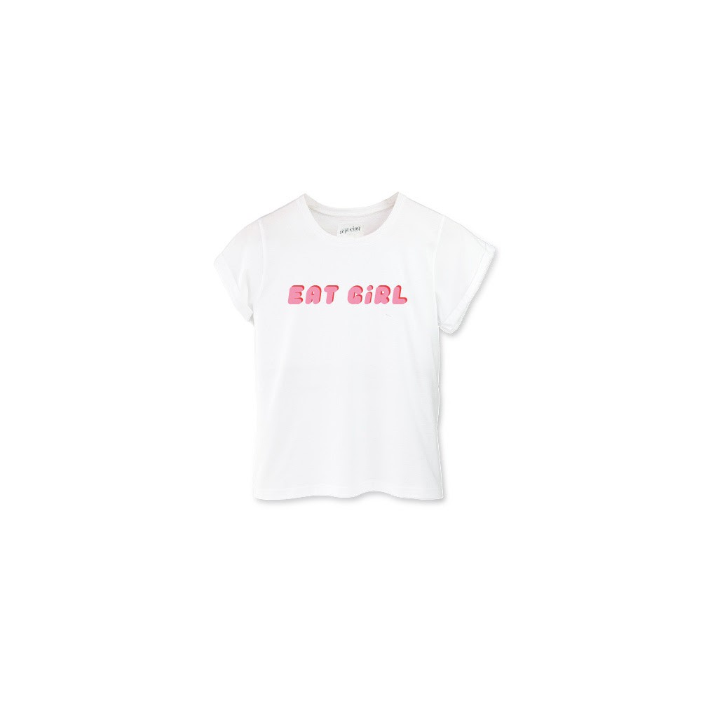 sept cinq White Cotton Eat Girl T Shirt