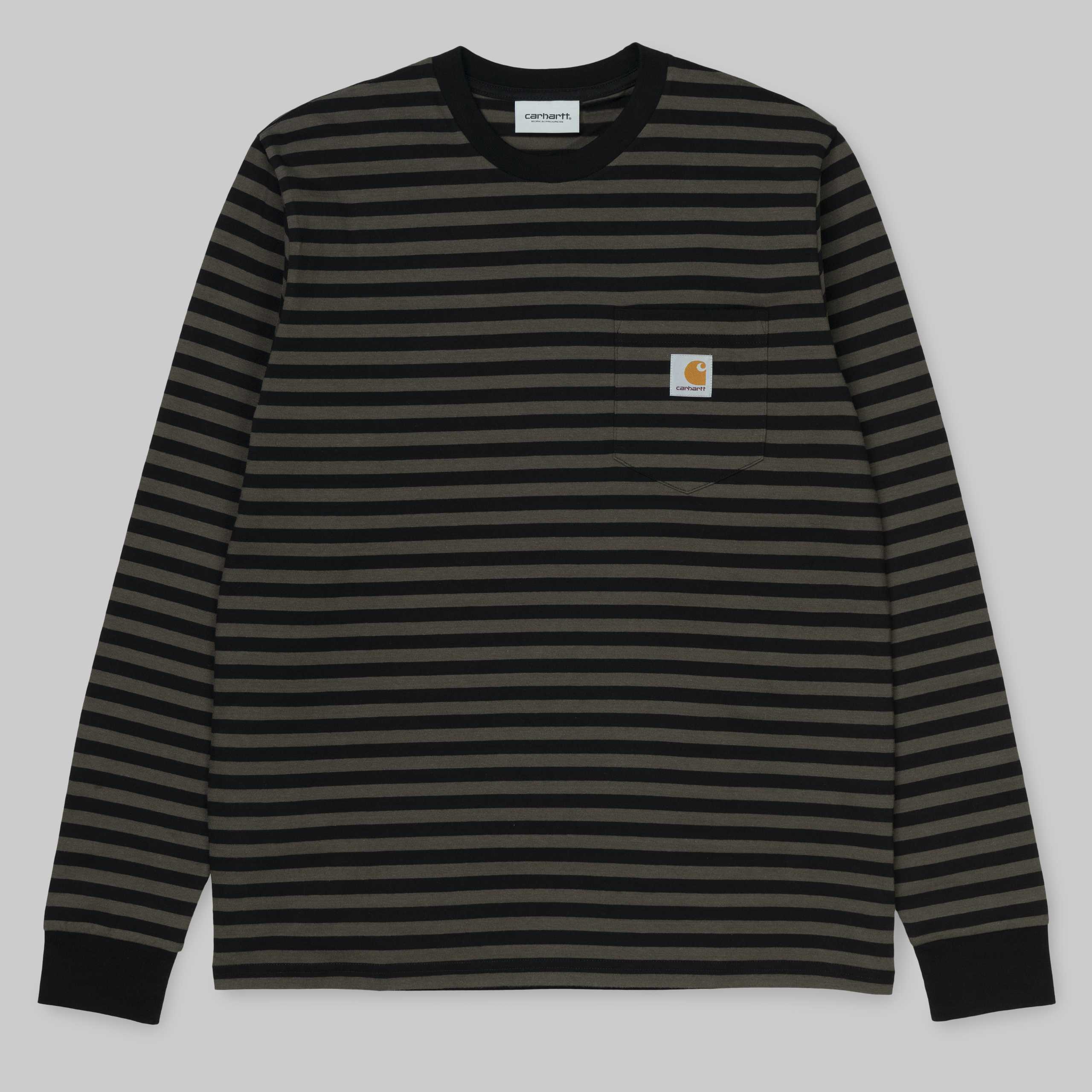 Carhartt Black and Cypress Cotton Haldon Stripe Pocket T-Shirt