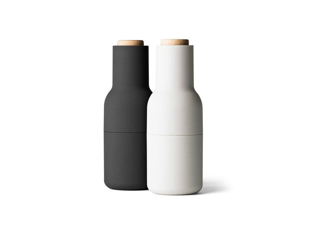 AUDO COPENHAGEN Set of 2 Ash & Carbon Small Bottle Grinders with Beech Top