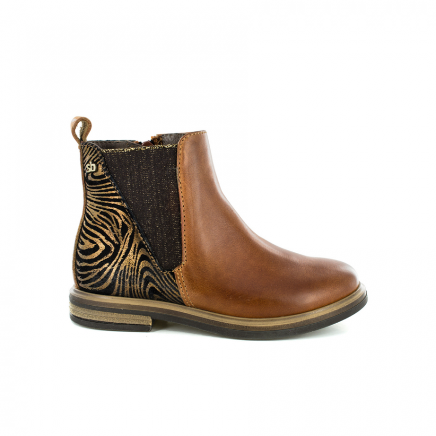 Stones and Bones 27-28 Cognac Leather Zebras Girls Ankle Boots