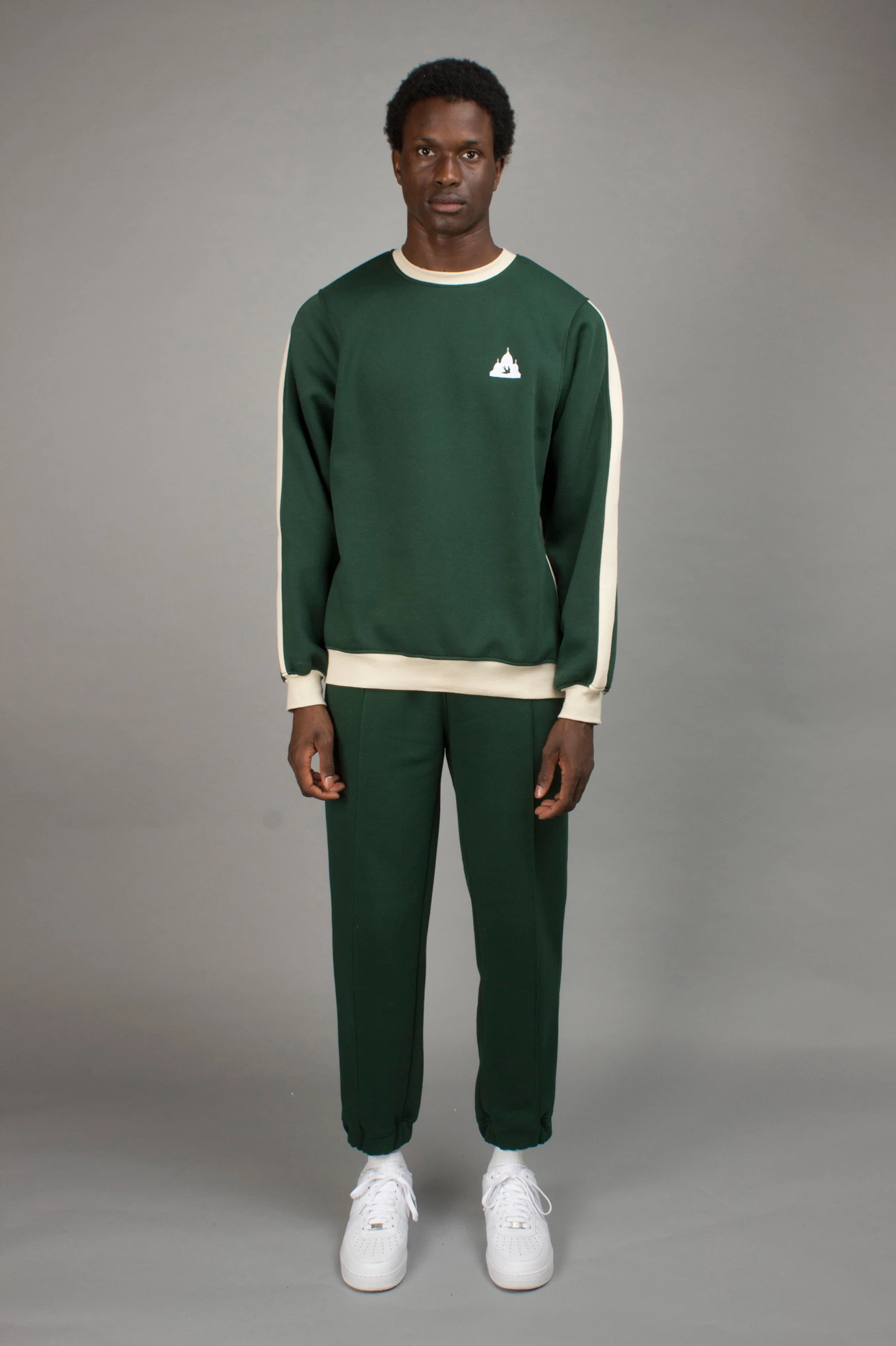 North Hill Paris Green Cotton Colorblock Crewneck Sweatshirt