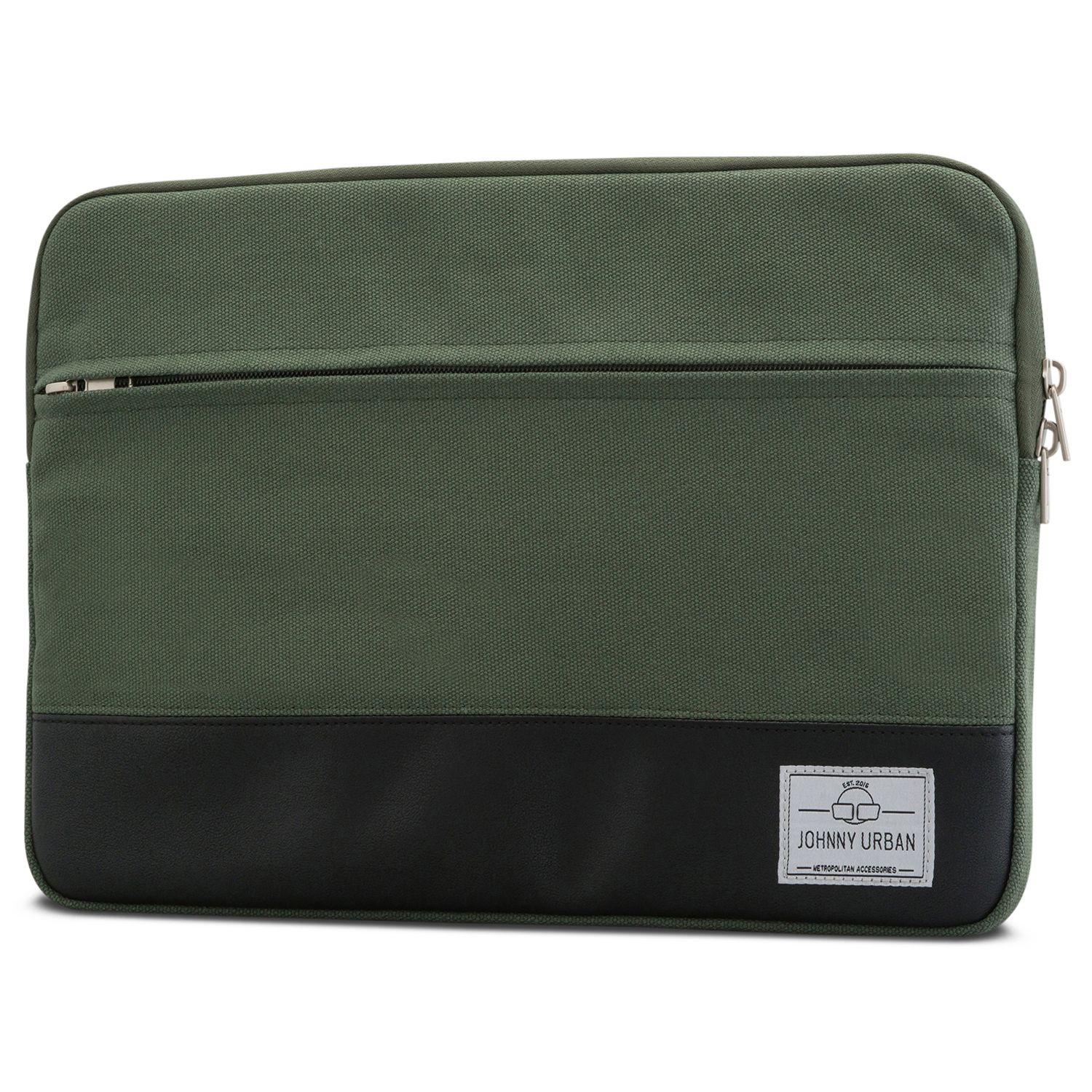 Johnny Urban 13 inch Green and Black Cotton Canvas Laptop Sleeve