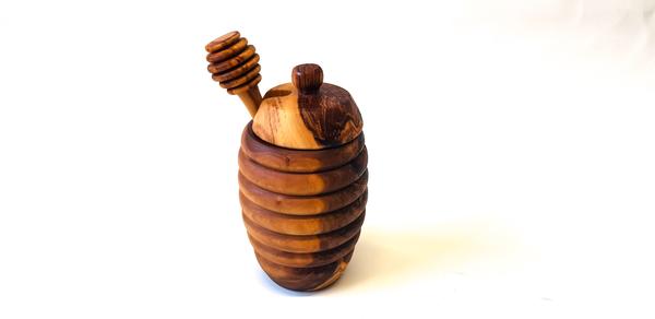 Divine Deli Olive Wood Honeypot With Drizzler