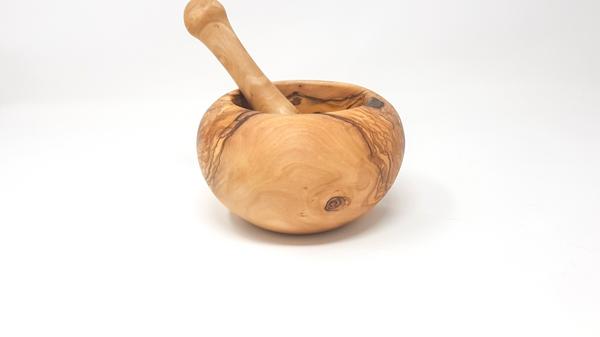 Divine Deli Olive Wood Round Mortar Pestle 14 Cms