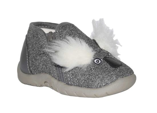 Little Mary Grey Textile Koala Zip Kids Slippers