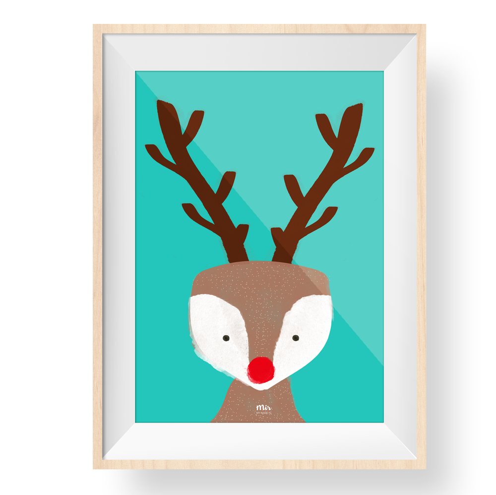 My Name is Mir A4 Paper Reindeer Wall Print