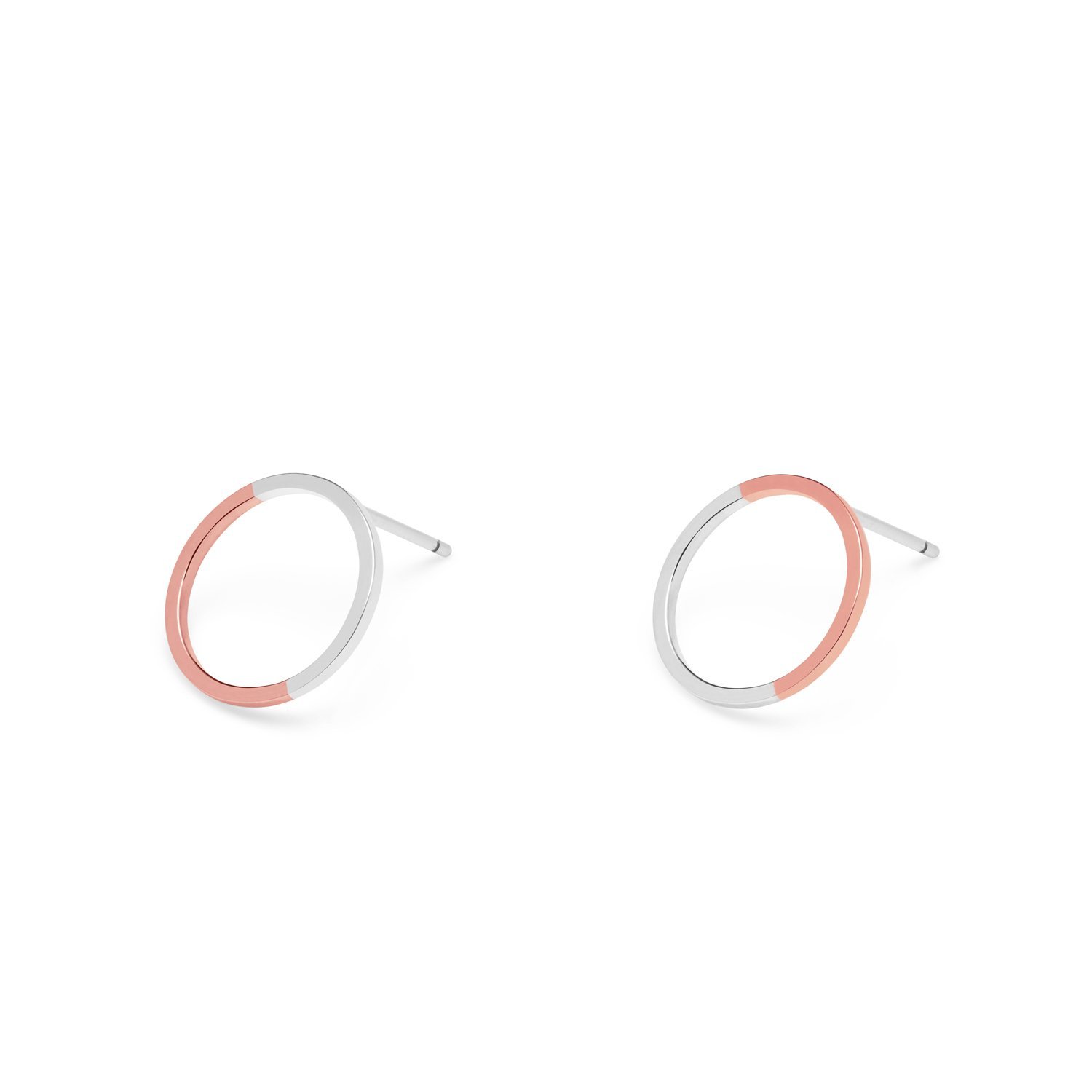 MYIA Solid Rose Gold and Silver Two Tone Circle Stud Earrings