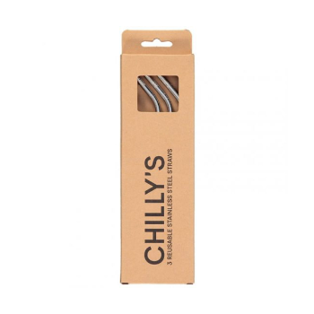Chilly's Set of 3 Stainless Steel Straws with Brush
