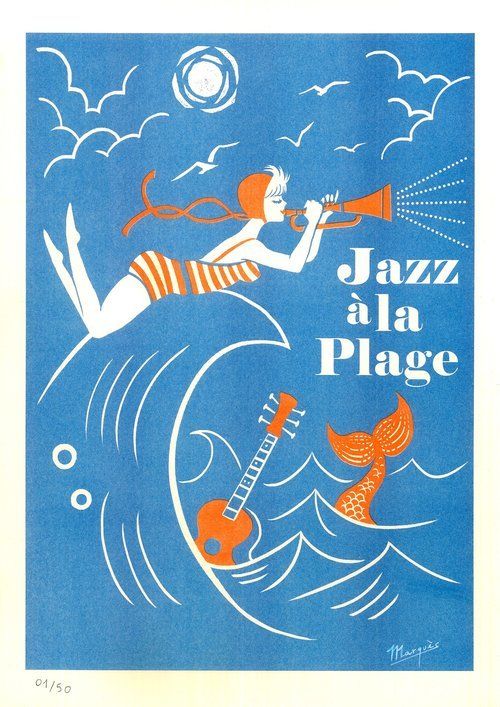 El Marques A3 Canson Iris Paper Jazz a La Plage Risograph