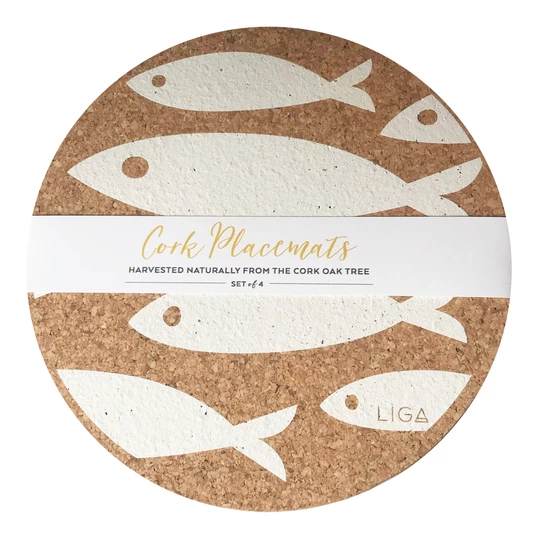 LIGA Set of 4 Cork Fish Placemat