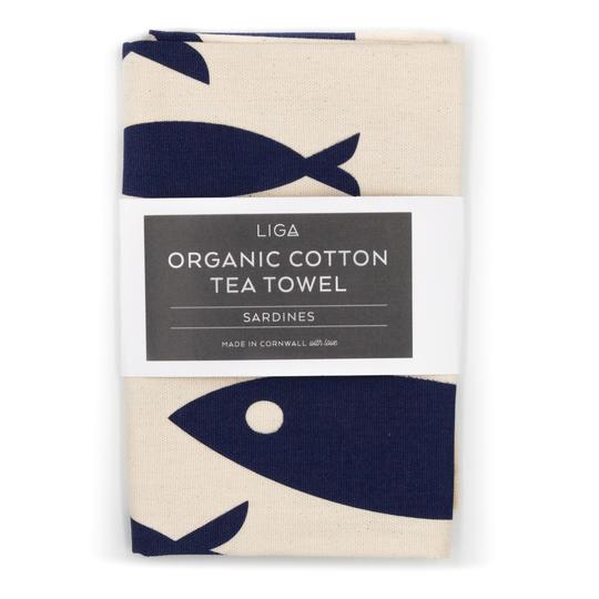 LIGA Navy Organic Cotton Sardines Tea Towel