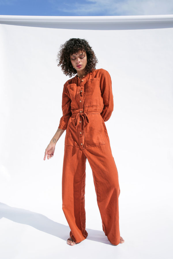 Happy Haus Rust Linen Jumpsuit