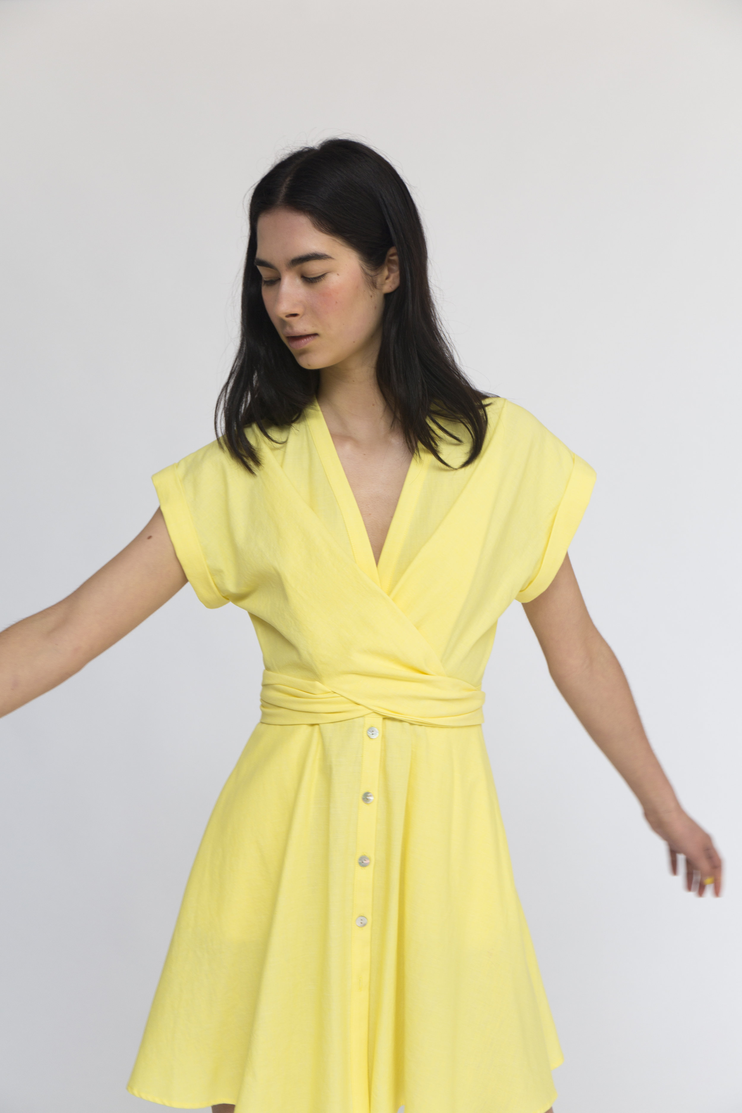 Heinui Washed Lemon Chambray Cotton Amos Dress