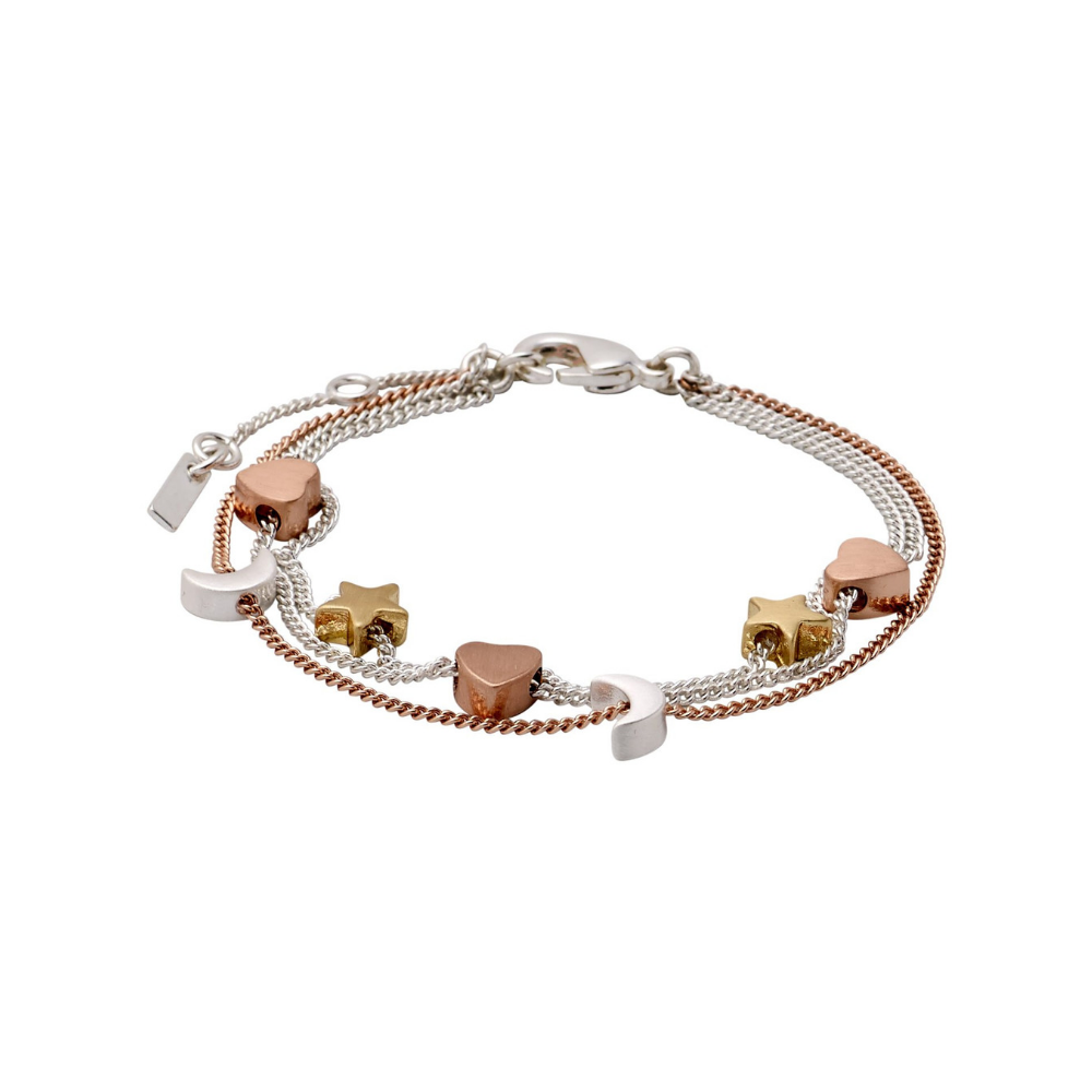 Pilgrim 19.5cm Silver Gold and Rose Gold Plating Mixed Metals Anna Charm Bracelet