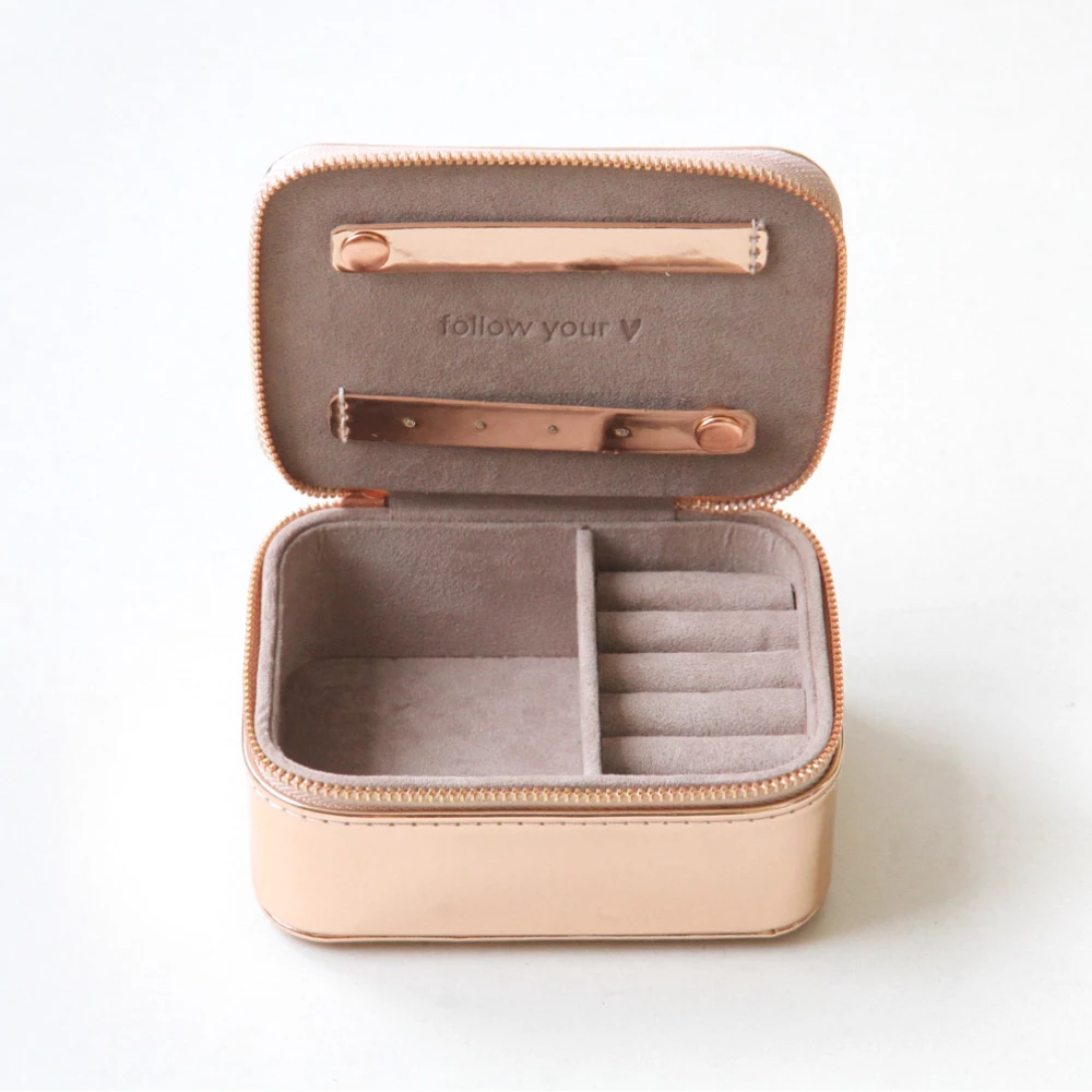 Caroline Gardner Metallic Rose Gold Travel Jewellery Box