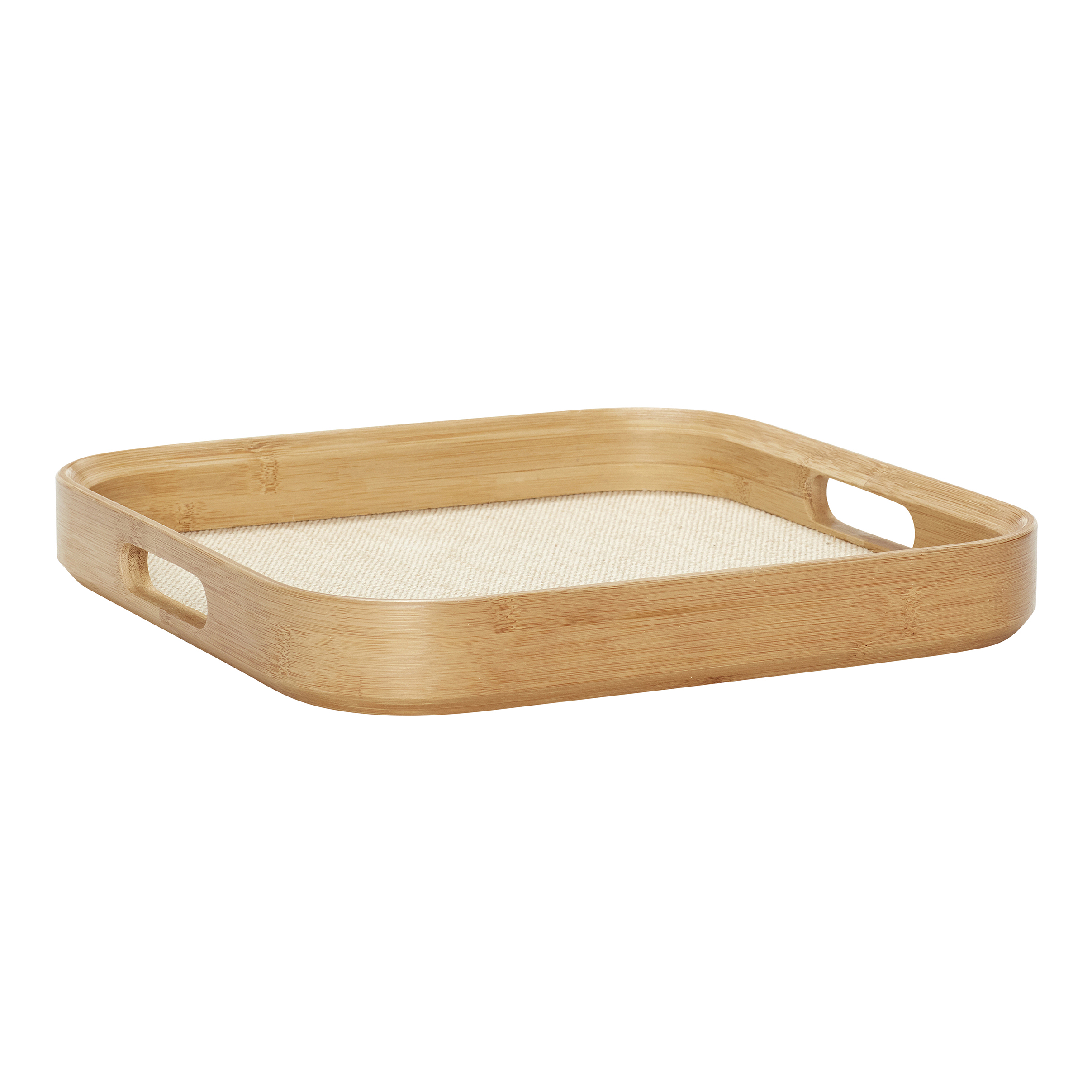 Hubsch Large Bamboo Square Tray with Linen Bottom