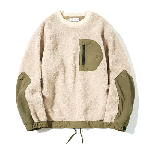 Partimento Boa Fleece Sweat Shirt with Pockets in Beige