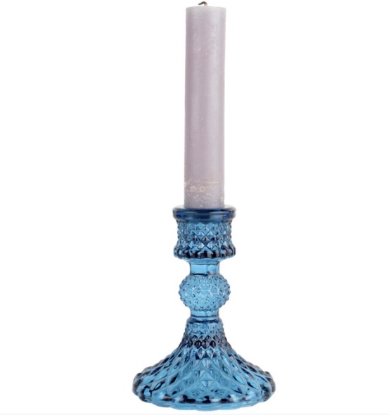 Grand Illusions Blue Glass Candlestick 