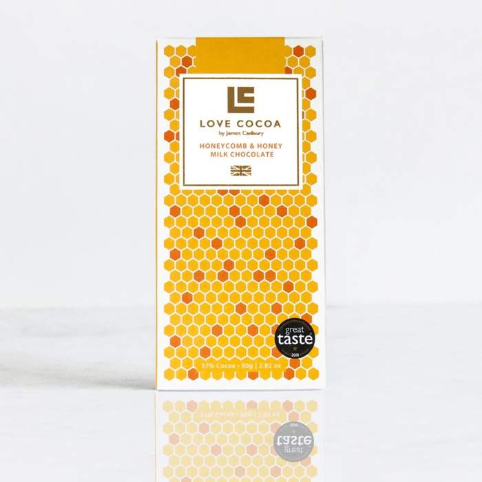 Love Cocoa Honey and Honeycomb 37% Milk Chocolate Bar 