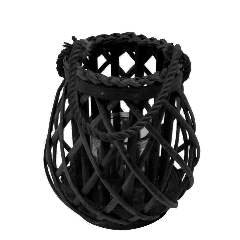 Black Rattan and Glass Oval Lantern