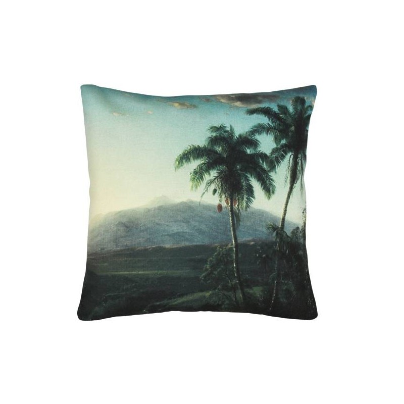 45 x 45cm Black and Green Linen Jungle 2 Design Cushion