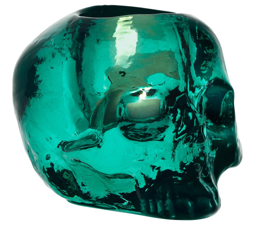 Kosta Boda  Green Skull Votive Candle Holder 