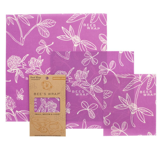 Bee's Wrap Set of 3 Violet Cotton Clover Print Wraps