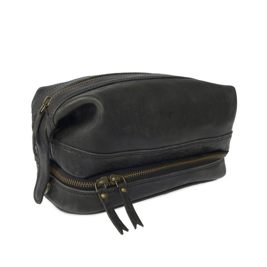 Vida Vida Leather Wash Bag with Zip Bottom