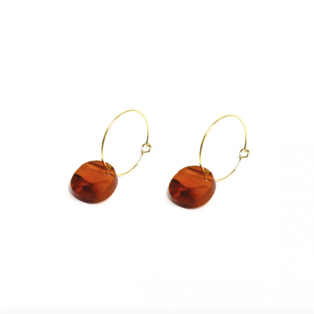 sept cinq Medium Brown Brass Creoles Jupiter Shell Earring