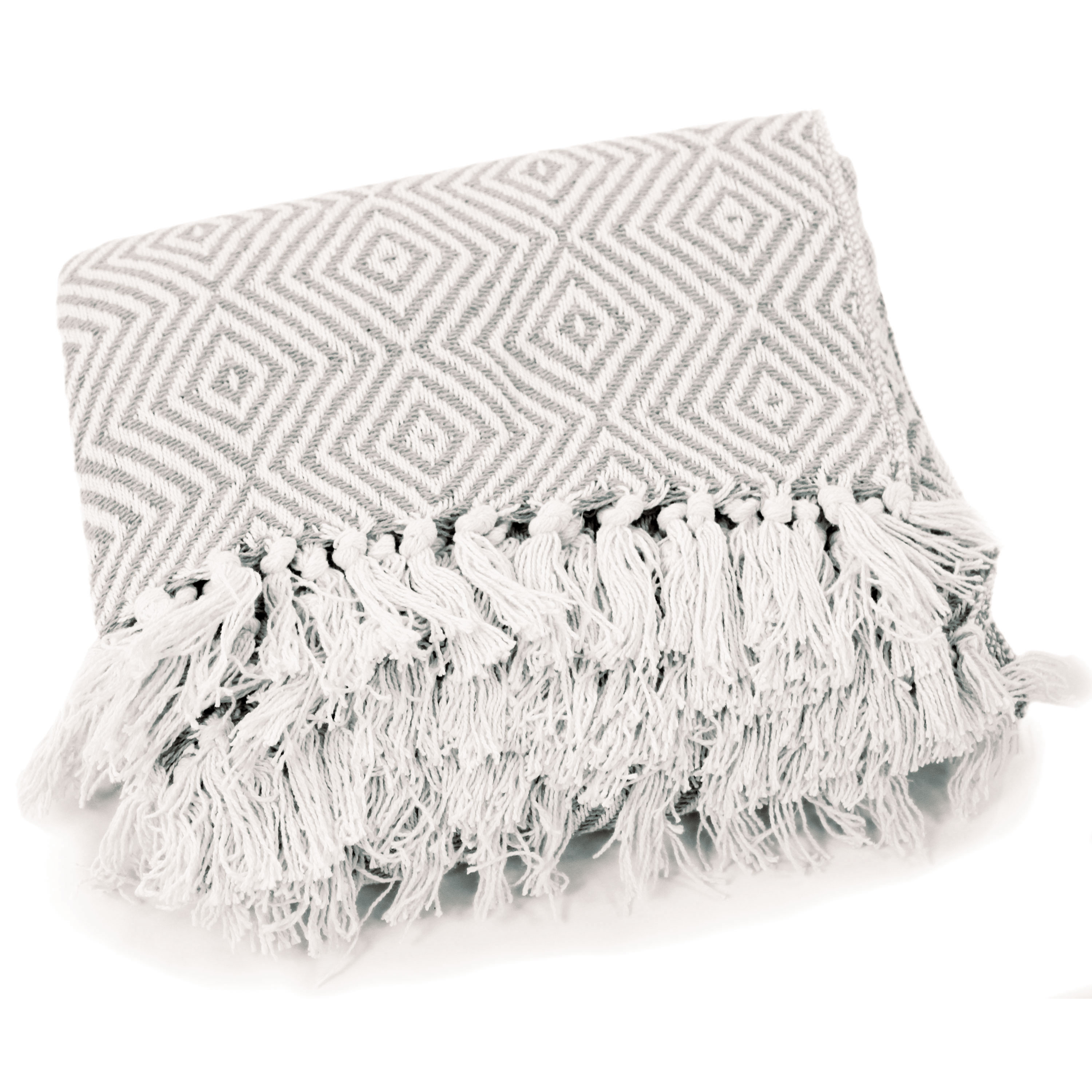 125 x 150cm Gray and White Cotton Ikat Print Plaid