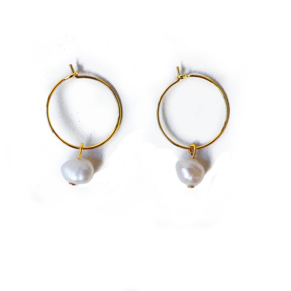 sept cinq Medium White Gold Creoles Celeste Earrings