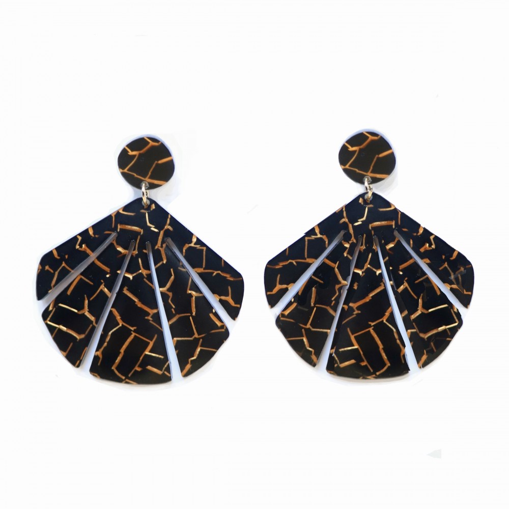 sept cinq Black Gilded Brass Roudoudou Earrings