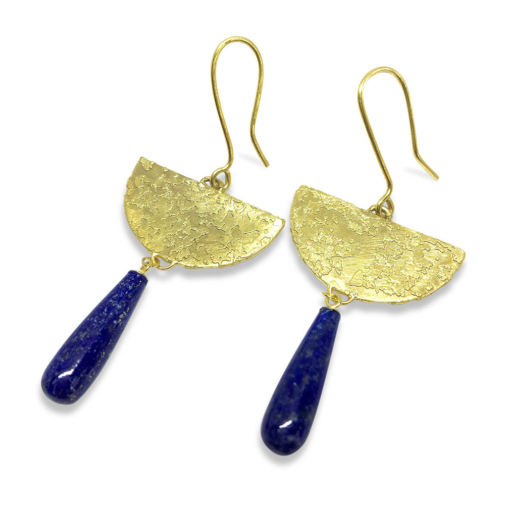 Joanne Bowles Encrusted Semi-Circle and Lapis Lazuli Drop Earrings in Gold Vermeil