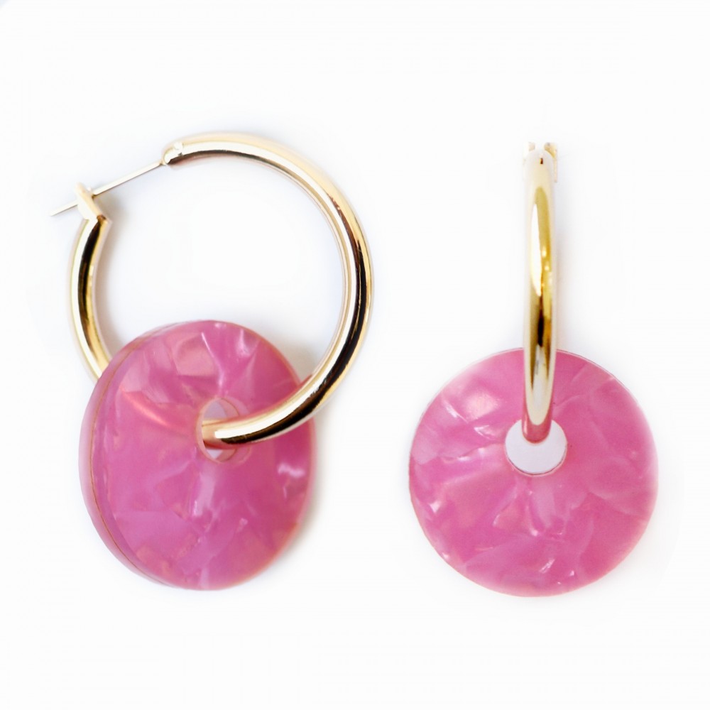 sept cinq Pink Gold Plated Brass Nacre Saucer Creoles Earrings