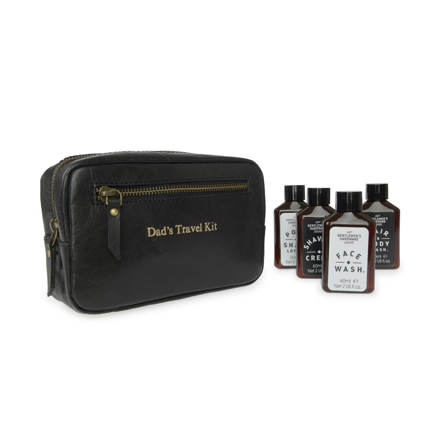 Vida Vida Black Leather Travel Kit Wash Bag With Grooming Products for Dads