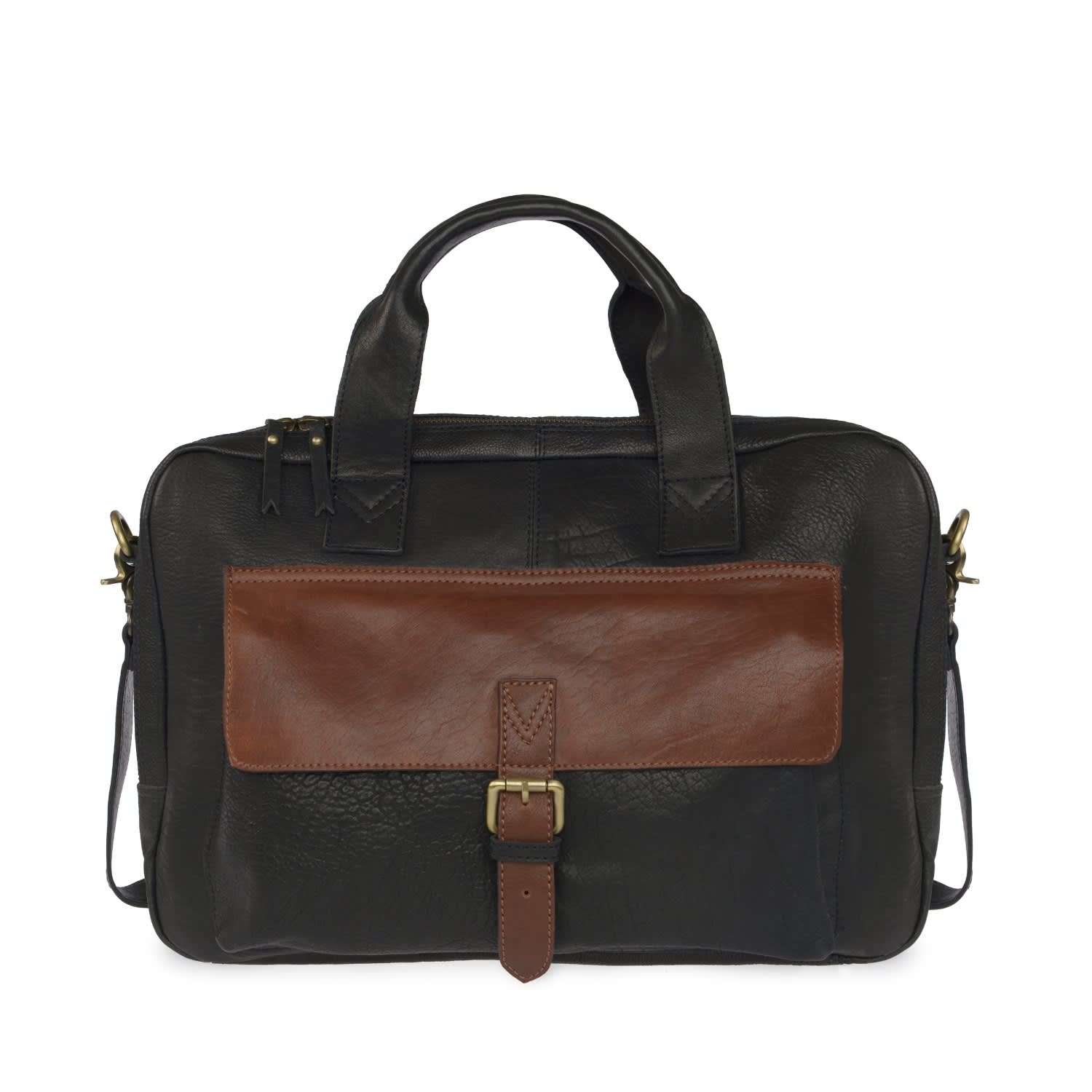 Vida Vida Black and Tan Leather Wandering Soul Laptop Bag